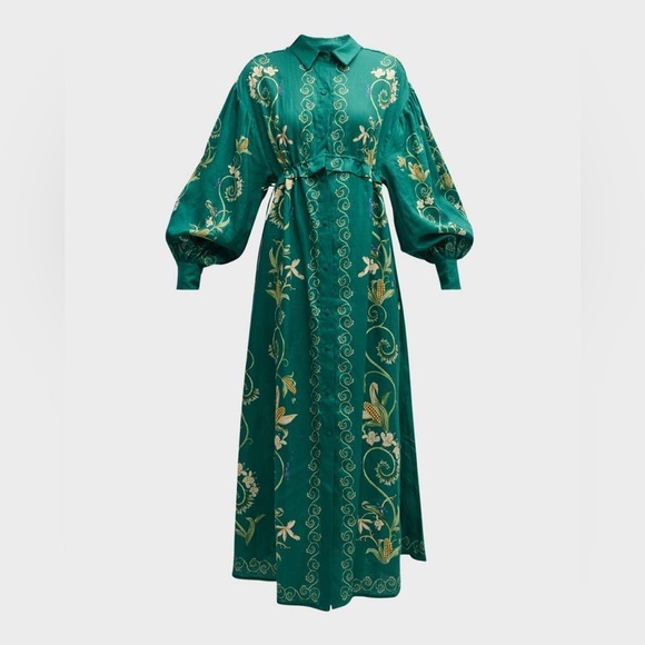 New | Agua By Agua Bendita Taos Esmeralda Linen Shirt Dress Sz: Xs $930